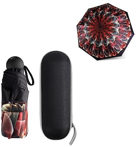 JIGUOOR Falten Reise Regenschirm,8 Ribs Mini Regenschirm Kleiner UV Regenschirm Mini Anti-UV Kompakt Regenschirm Winddicht Starke Tragbare Tasche Regenschirm mit Kapsel Fall für Männer Frauen