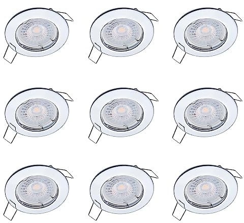 Oktaplex 9er Set LED Spots - 3 Stufen dimmbar - 4,8W 2700K 230V 380lm Warmweiß 110° - Deckenspot Chrom Lochmaß 60mm Deckenstrahler Sedan