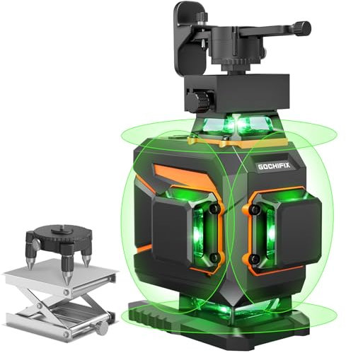 Livella Laser GOCHIFIX 4x360 16 Linee 4D Autolivellante Livella Laser Verde Strumento di Livello Orizzontale Verticale per Costruzioni Tubo Laser Sharp 520 5.2Ah Batteria Ricaricabile Modalità Impulso