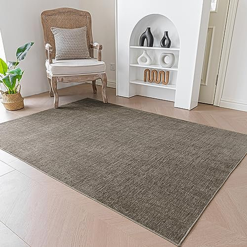 Evitany Kurzflor Teppiche Wohnzimmer, Waschbarer Einfarbig Teppich, Anti-Rutsch Pflegeleicht Teppiche für Wohnzimmer, Kinderzimmer, Schlafzimme (Taupe/80x150cm)