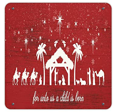 WSDESDEC House Home Decor Gifts Poster Merry Christmas Oh Holy Night Retro Metallschild First Christmas Santa Claus Hanging Garage Signs for Gate Indoor Terrace Man Cave Decor 30,5 x 30,5 cm
