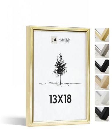Heimlich® - Bilderrahmen - 13x18 cm, Aluminium, Gold - Mittel Bilderrahmen mit Folienabdeckung – Wandmontage oder Tischaufsteller