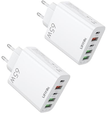 European USB Charger 6.6A 2 Pack, LiFiYiRc PD20W&QC3.0 Fast Charging Multi Ports, 2 USB C 3 USB A Europe Plug Compatible for iPhone 15 14 13 12 11 Pro Max XS XR X SE 8 Plus, Samsung S22 S21 A13