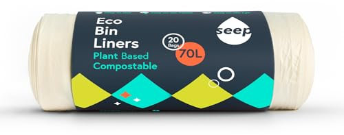 Seep Biodegradable 20 x 70 Litre Bin Bags - Eco Friendly Bin Liners - Large Kitchen Bin Liners - 70L Biodegradable Clear BinBags