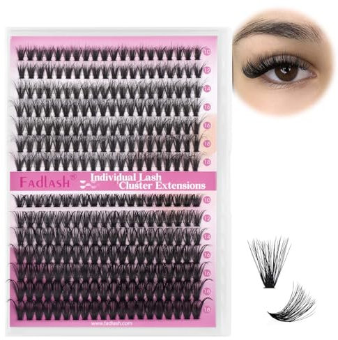 Fadlash Cils Cluster Faux Extension Cils 0.07D 10-18mm 40D+50D 3D Effet Individuels Cils 280 Grappes Réutilisable De Cils Facile À Appliquer À La Maison