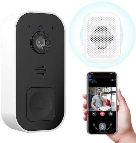IXYHKB Wireless Doorbell Camera with Chime, Wireless Doorbell with Camera Wireless WiFi Video Doorbell with 2 Way Audio HD Ring Doorbell with Night Vision WiFi Remote Video Visual Doorbell for Home