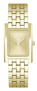 BOSS Zwei-Zeiger-Quarzwerk-Uhr für Damen Kollektion Lucy mit Rechteckigem Gehäuse und Goldfarben Edelstahlarmband