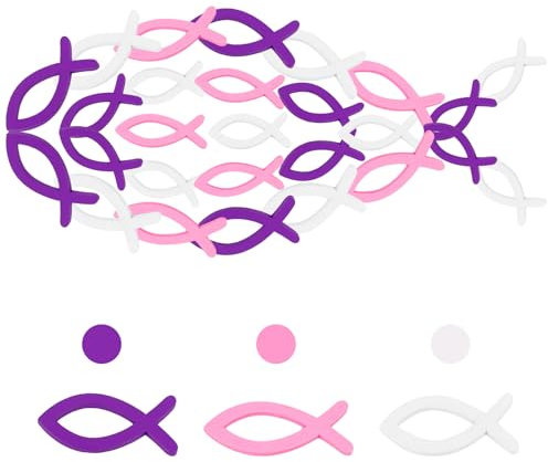 Kommunion Deko, 63 Stück Tischdeko Konfirmation, Fische Streudeko Tischdeko, Erstkommunion Deko,Holz Fisch Tischdeko Kommunion Taufe Deko Junge Mädchen (Pink-Lila)