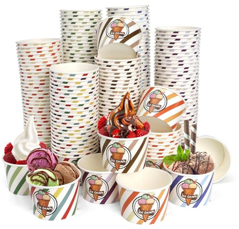 DEAYOU 240 Pack Paper Ice Cream Cups, 8 oz/240ml Disposable Dessert Bowls, Treat Cups for Sundae, Parfaits, Frozen Yogurt, Soup, Snack, Party Supplies, Colorful Stripes, 6 Styles