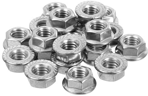 sourcing map 3/8-16 Serrated Flange Hex Lock Nuts, 20Pcs 304 Stainless Steel Non-Slip Hexagon Flange Nut, Full Thread, Bright Finish, Silver
