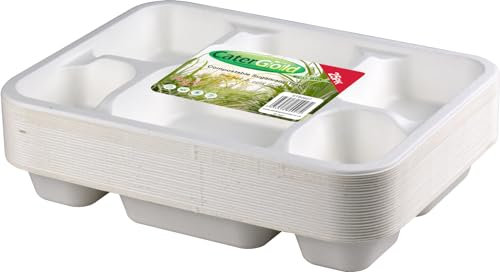 Catergold Sturdy Disposable Bagasse Paper 6 Compartment Trays 28 x 21 cm. 25pk