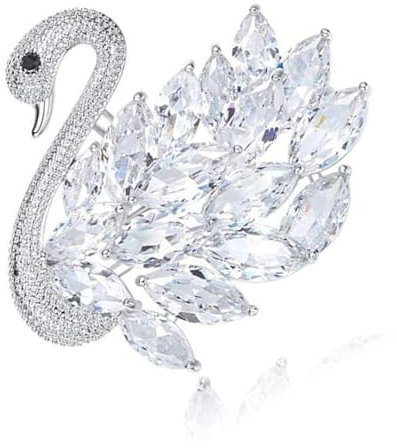 Schwan Brosche für Damen Silber 18K Weißgold Vergoldet Brosche mit Weiß AAA Zirkonia Luxus Schmuck für Hochzeit Verlobung