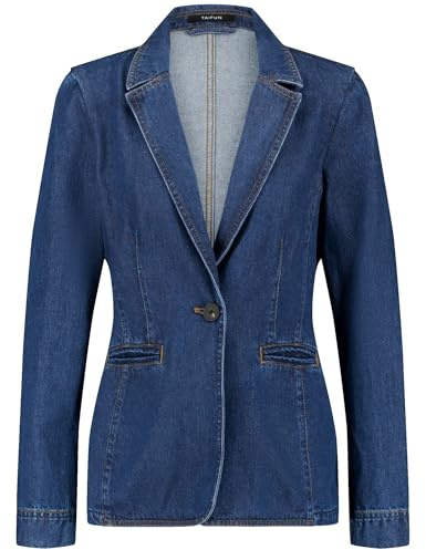 Taifun Damen Jeansblazer Langarm unifarben, Washed-Out-Effekt Dark Blue Denim 38