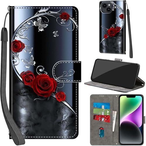 Haninsuze Case for iPhone 15 6.1-Inch, Sliver Butterfly | PU Leather, 3 Card Holder, Wallet Book Flip, Folio Stand View, Magnetic, Multi-Pattern Cover, Lanyard Strap