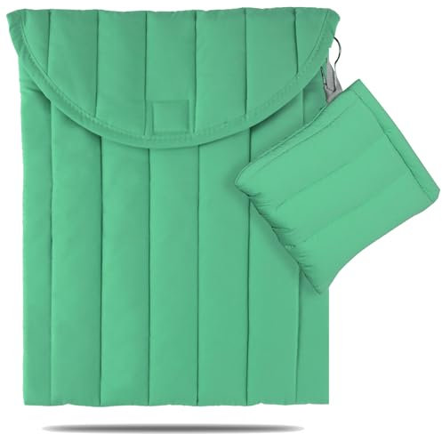 Puffy Laptop Sleeve Set 13-14 Inch Light Green, Protective Carrying Case with Data Cable Package, Cute Case Bag Compatible with 13 and 14 Inch Laptops, for MacBook Air M2 M1, Asus/Dell Xps/Lenovo
