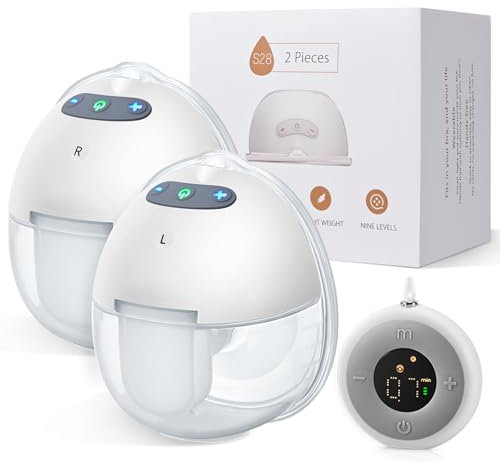Wearable Breast Pump, SenDeluz Electrical Hand Free Breast Pump with Wireless LCD Display Controller, 2 Packs
