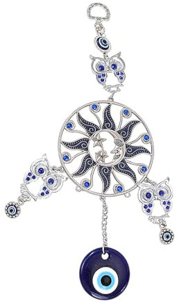 Sunflower Moon and Star Dream Catcher with Blue Eye Charm | Good Luck Automotive Ornament | Aesthetic Art Hanging Decor for Car Interior, Nursery, Dormitory, and Living Room | Lucky Dreamcatcher