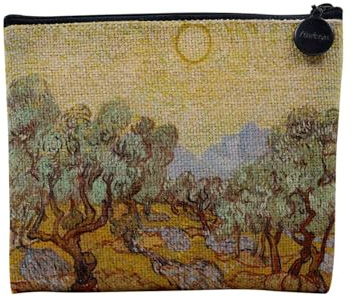 Vinci Rembrandt Klimt Vinci Rembrandt Klimt Canvas Linen Look Canvas Makeup Bag Toiletry Bag Coin Purse, Van Gogh Olive Trees, 15 x 10 cm, Makeup Bag