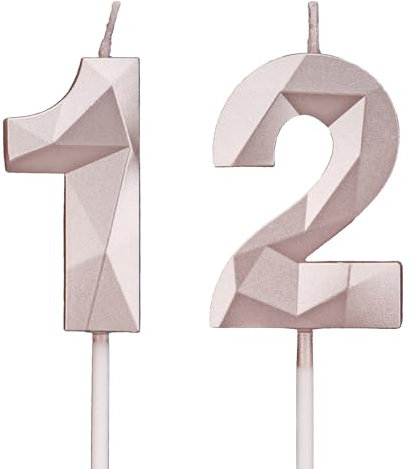 12th Birthday Candles, Rose Gold Number Candles Birthday Decoration, Happy Birthday Cake Toppers, for Birthday Parties Weddings Company Anniversaries (Rose Gold, 12)