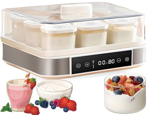 Yogurtera, Yogurtera Digital Automática con 9 Frascos de Vidrio, Control de Temperatura y Tiempo Ajustables Yogurtera de Acero Inoxidable, para Yogur Orgánico Casero, Quesero, Natto Maker