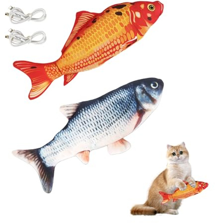 Telidif Floppy Fish Katzenspielzeug, 2 Stück Realistisches Plüsch Interaktives Bewegliches Fischspielzeug, 11 Zoll Katzenminze Katzenspielzeug zum Beißen, Kauen, Treten Waschbar, Perfekt für