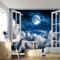 NAWVNMI 3D False Windows Wallpaper for Kids Bedroom Peel and Stick Night Sky Moon Clouds Wallpaper Self Adhesive Removable Wall Mural for Walls(200x140cm(78x55)) Wall Sticker for Bedroom