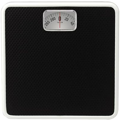 Taylor Analog Bath Scale, Classic Dial Body Weight Monitor, Mechanical Non-Digital Weighing Device with 300 lb Capacity, Battery-Powered Design, Sleek Black Finish for Daily Home Use, Black