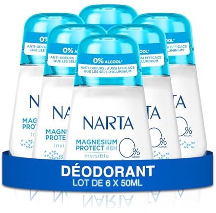 Narta - Deodorant für Damen, Magnesium Protect 48 Stunden, unsichtbar, ohne Alkohol, 6 x 50 ml