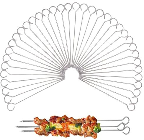 Metal skewers, Air Fryer skewers for Kebabs, 36 Pack Stainless Steel Mini Skewers, 8.5cm Length with Hook Design, Reusable for Grilling, Oven, and Outdoor Cooking