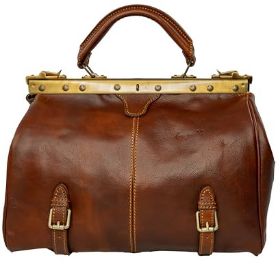 bupell Arzttasche/Hebammentasche Michele aus pflanzlich gegerbtem Leder - Handgefertigt in Italien - Marrone