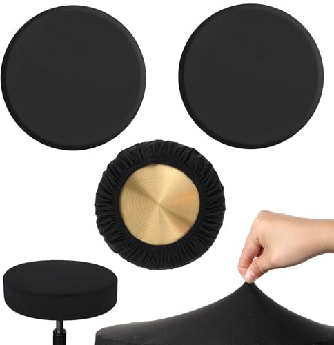 TIESOME 3 Stück Hockerbezug Rund Barhockerbezüge, Schwarze Dehnbare Sitzbezüge Hochelastische Waschbare Hocker-Schonbezüge Passend Für 25,4 bis 35,6cm Durchmesser Für Zuhause Bar Hotel Büro