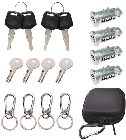GoldOars Dachgepäckträger-Sicherheitsschloss Schlösser Set 4 Stück Silber Schlosskerne mit Schlüssel, Haken und Aufbewahrungstasche Kompatibel mit Thule Schlosszylinder Ersatzteile