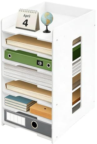 7-tier Office Filing Trays Holder Letter A4 Paper Desk Organiser Desktop File Holder Stackable Document Storage Rack for Home Office School (White)
