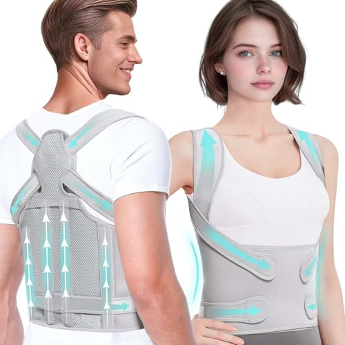 MUMIK Rücken Geradehalter, Upgrade Haltungskorrektur Rücken Herren Damen (Grau, S)