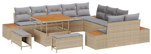 vidaXL Gartensofa-Set 13 STK. 12-Sitzanzahl Beige Poly Rattan