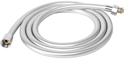 Duschschlauch 3M, Flexibler Brauseschlauch, PVC Ersatzschlauch, Ersatzschlauch mit Dichtring und Dichtdeckel, für Duschkopf, Silber