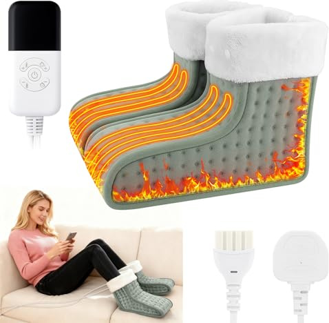 Elektrischer Fußwärmer für Damen und Herren, beheizter Fußwärmer im geteilten Design mit schneller Erwärmung, 6 Temperatureinstellungen und 4 Timer-Modi, maschinenwaschbares Innenfutter für den Einsat