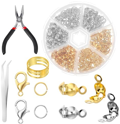 460 Stück Verschluss für Perlenkette Schmuckdesign Zubehör Schmuck Selber Machen Set Mit Kettenverschluss Verschlüsse für Armbänder Biegeringe Karabinerverschlüsse Quetschkalotten Zum Diy Halsketten