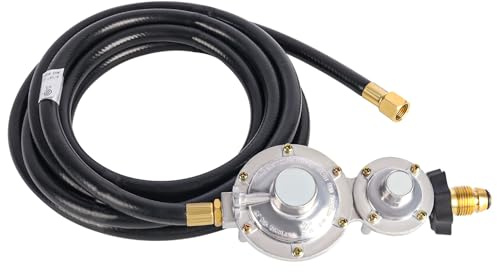 MOASKER Régulateur de propane en deux étapes de 3,7 m avec tuyau, tuyau régulateur de propane à deux étapes avec connecteur POL pour camping-car, barbecues à gaz, générateur de chauffage, générateur