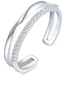 Stfery Ring Weißgold 14K Damen, Offener Doppel-Ring mit Moissanit, Verlobungsring Echt Gold Au585 Gr. 60 (19.1)