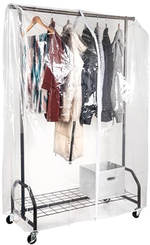 ONVAYA Kleiderständer mit Abdeckung | hohe Traglast | stabil | mit Rollen und Ablagefach | Abdeckhülle | Schwerlast | bis 100 kg | Metall/Kunststoff | anthrazit | 120 x 50 x 180 cm