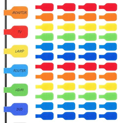 OMJMYY 120 Piezas Etiquetas para Cables, 6 Colores Etiquetas Cables, Marcadores de Cables 4.5 cm x 2 cm para Identificar e Gestión Cable Eléctrico