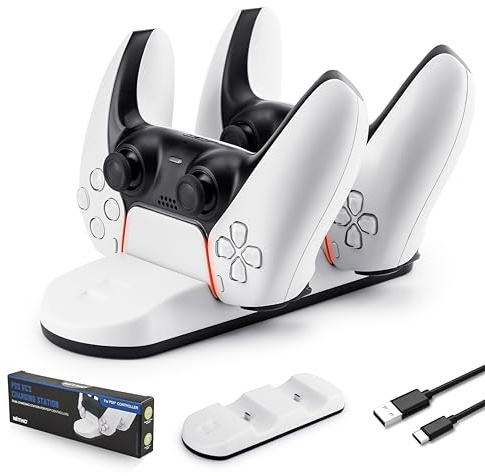 NITHO SMART Ladestation Kompatibel mit PS5 Controller, Dual Controller Ladegerät Dock für PS5 Wireless Controller mit USB-C Kabel – Weiß