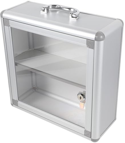 Wandmontierte Abschließbare Medikamentenbox mit Griff, Silberne Legierung | Acryl und Metall, Wasserresistente Oberfläche, Gestufte Fächer, für Zuhause und Outdoor Sport