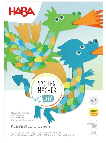 HABA Sachenmacher Bastelset Fensterbild Drachen (2 Stück) – Komplettset für Kinder ab 5 Jahren, Drachen-Basteln mit Schuppen & Stickern, fördert Feinmotorik - 2013238