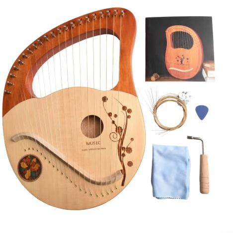Lira a 21 corde, in mogano, strumento folk acustico con corde di ricambio per l'apprendimento musicale in stile greco