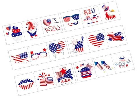 12 Blatt Wassertransfer Gesichtsaufkleber mit Nationalflaggenmuster für Erwachsene, Unabhängigkeitstagpartys und Feierlichkeiten, Feiertagsgesichtsdekorationen