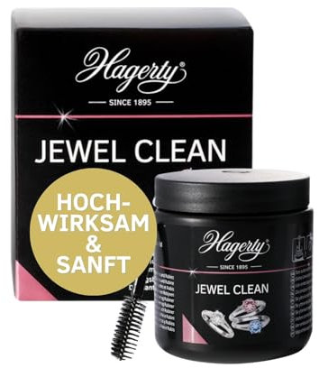 Hagerty Jewel Clean Schmucktauchbad für Edelsteine Gold Platin 170 ml I Effektiver Schmuckreiniger Diamanten Saphire Rubine I Schmuck-Reinigungsbad für erneuerten Glanz I mit Korb und Bürste