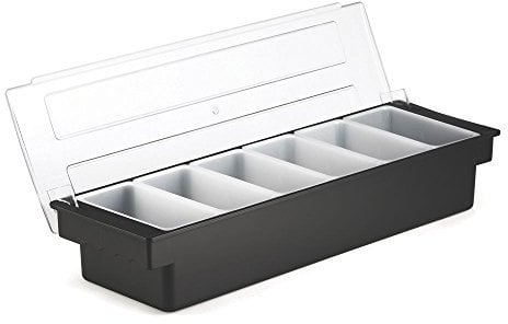 Plastic Condiment Dispenser 6 Compartment Black | Bar Condiment Holder, Cocktail Garnish Tray