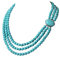Superbe collier di perles rondes da 8 mm avec trois rangées de pierres turquoises pour femme., Perla, Turchese